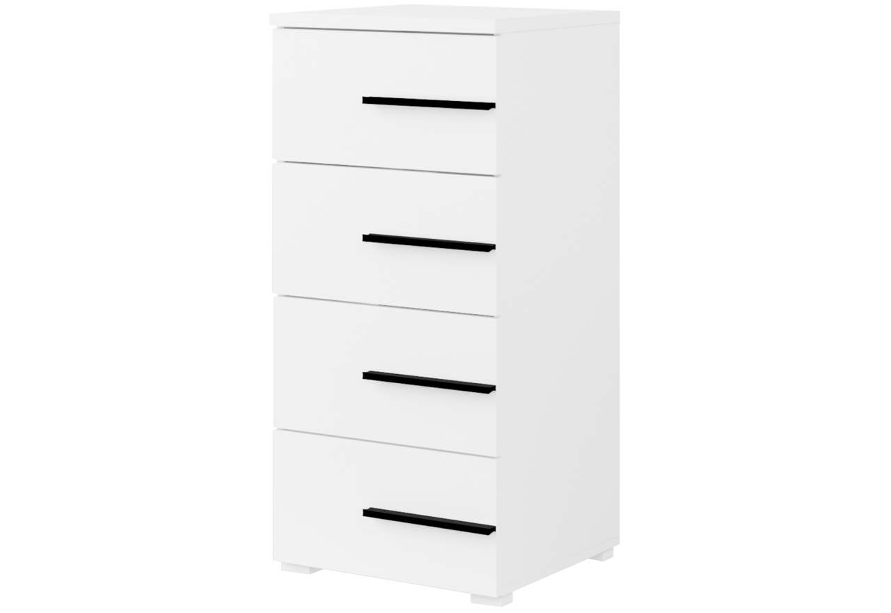 Wąska komoda z szufladami, elegancka, praktyczna, nowoczesna MARTANO - Biała z czarnymi uchwytami