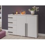Pojemna komoda z szufladami do sypialni, 130 cm szafka nowoczesna MARTANO - Biała z czarnymi uchwytami