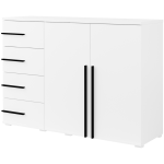 Pojemna komoda z szufladami do sypialni, 130 cm szafka nowoczesna MARTANO - Biała z czarnymi uchwytami