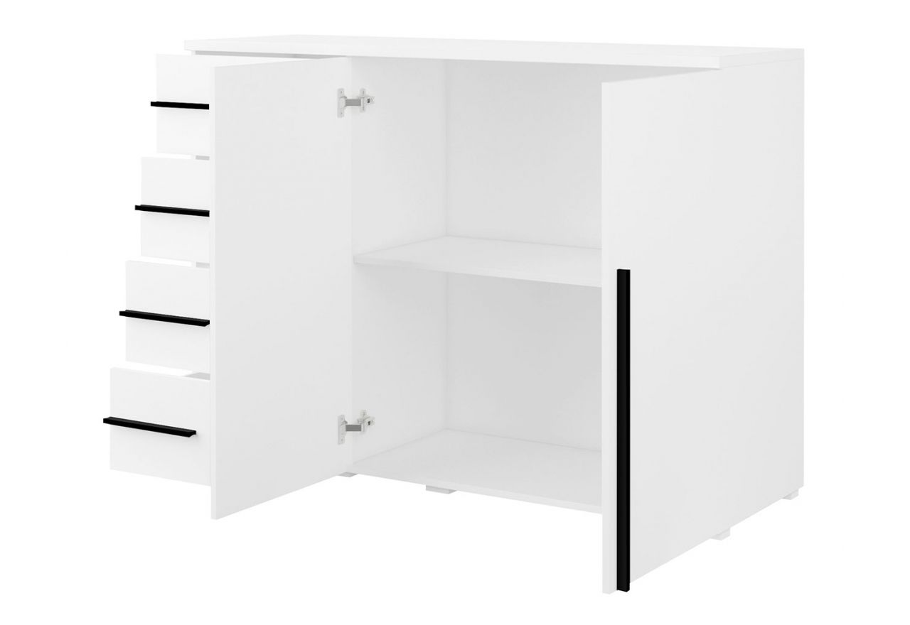 Pojemna komoda z szufladami do sypialni, 130 cm szafka nowoczesna MARTANO - Biała z czarnymi uchwytami