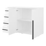 Pojemna komoda z szufladami do sypialni, 130 cm szafka nowoczesna MARTANO - Biała z czarnymi uchwytami