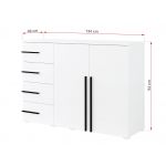Pojemna komoda z szufladami do sypialni, 130 cm szafka nowoczesna MARTANO - Biała z czarnymi uchwytami