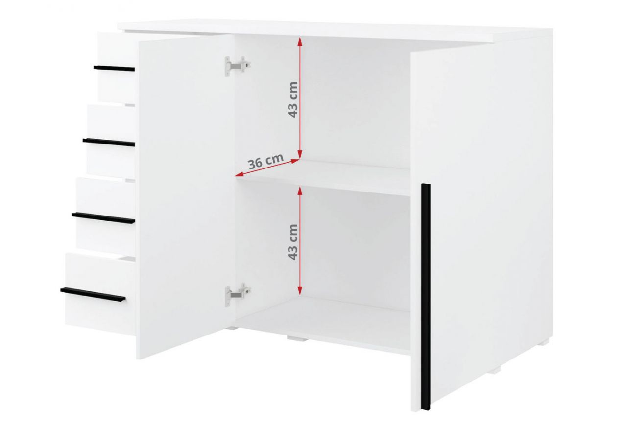 Pojemna komoda z szufladami do sypialni, 130 cm szafka nowoczesna MARTANO - Biała z czarnymi uchwytami