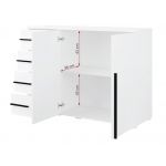 Pojemna komoda z szufladami do sypialni, 130 cm szafka nowoczesna MARTANO - Biała z czarnymi uchwytami