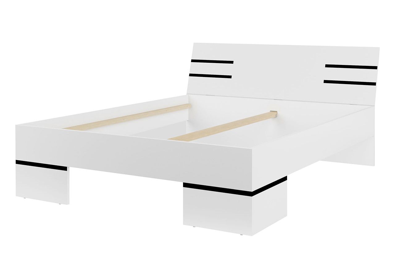 Podwójne białe łóżko drewniane z zagłówkiem, materac 180 x 200 MARTANO, nowoczesne