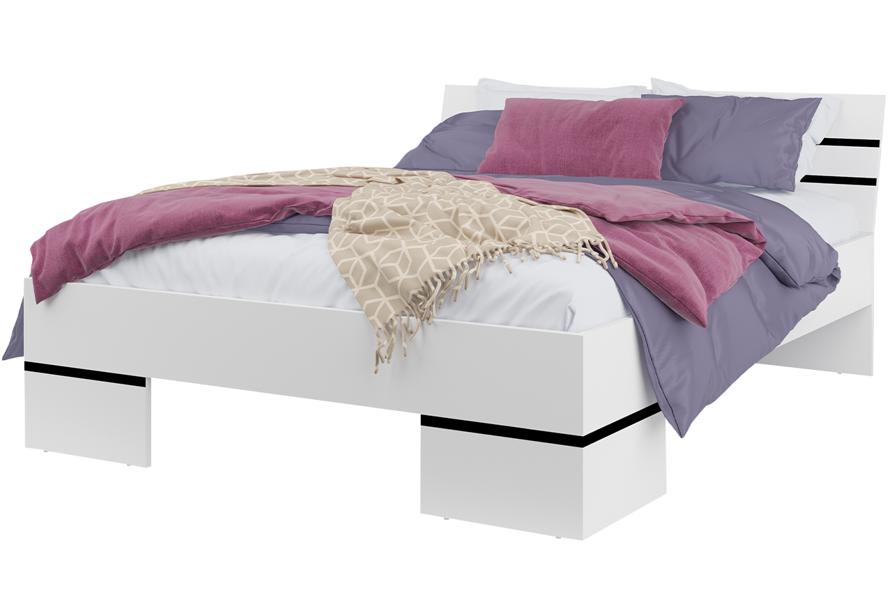 Podwójne białe łóżko drewniane z zagłówkiem, materac 180 x 200 MARTANO, nowoczesne