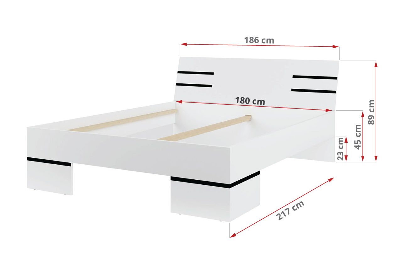 Podwójne białe łóżko drewniane z zagłówkiem, materac 180 x 200 MARTANO, nowoczesne