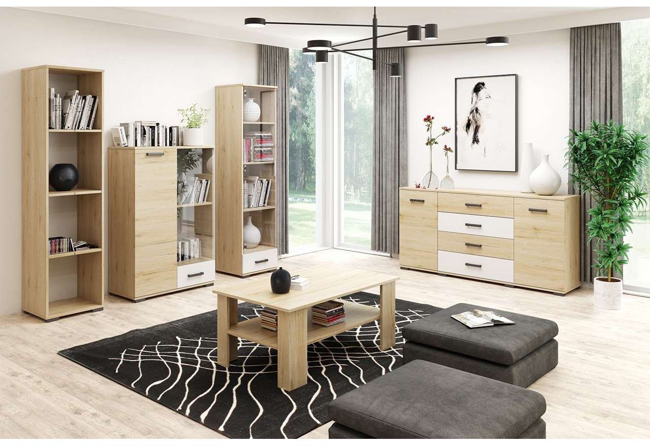 Regał na książki z głębokimi półkami do salonu lub sypialni - LINK Dąb Sonoma - OUTLET