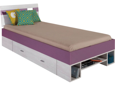 Jednoosobowe praktyczne łóżko z opcją wyboru materaca do sypialni - NASTIA Sosna bielona / Viola