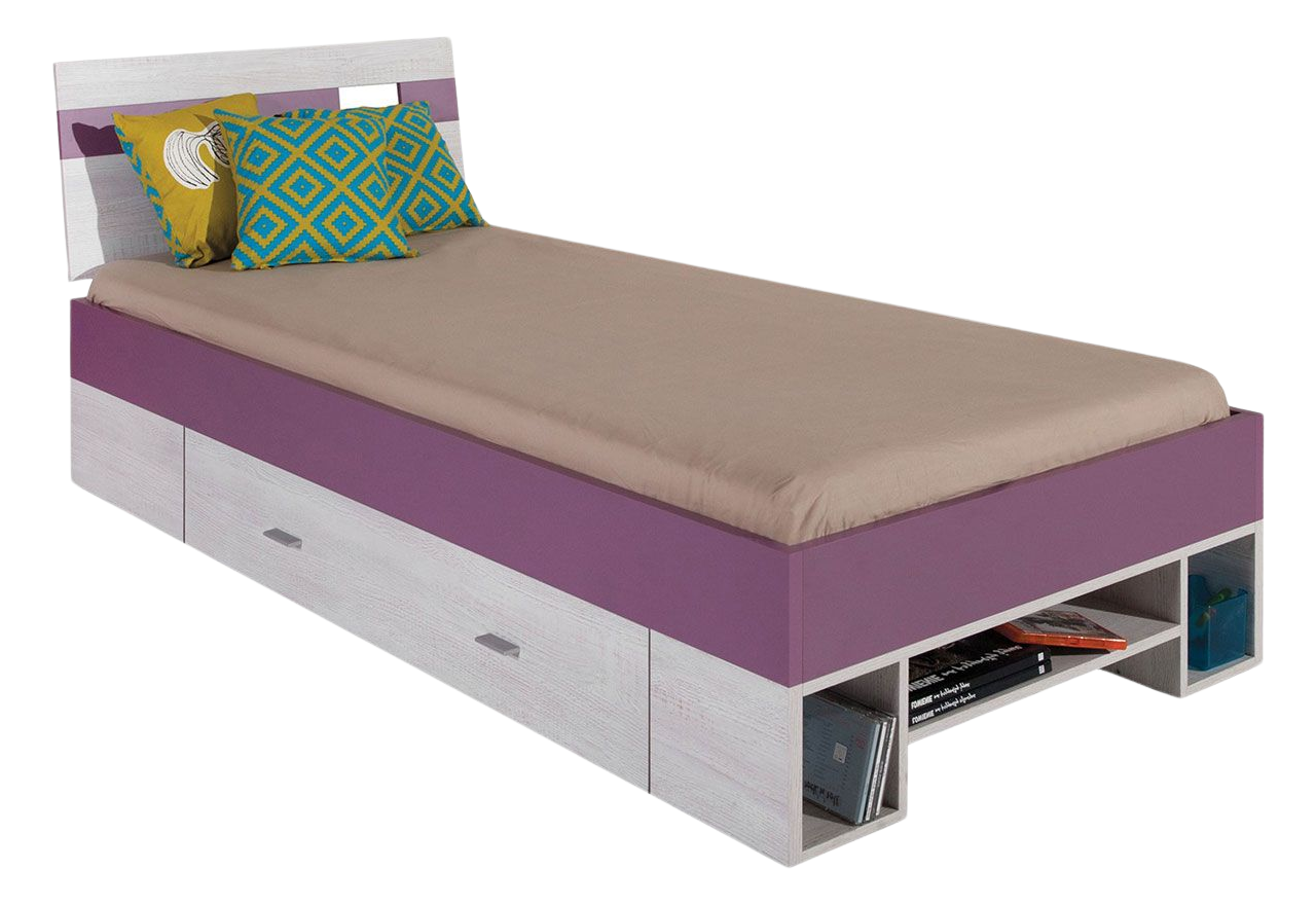 Jednoosobowe praktyczne łóżko z opcją wyboru materaca do sypialni - NASTIA Sosna bielona / Viola
