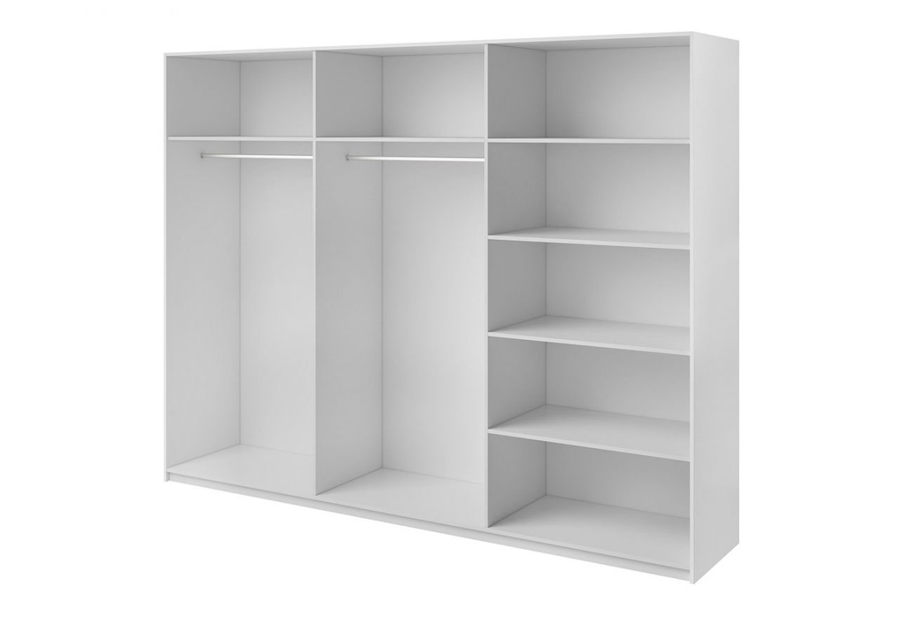 Szafa GALAKTA 270 cm do sypialni lub garderoby, biała z dwojgiem drzwi i lustrem