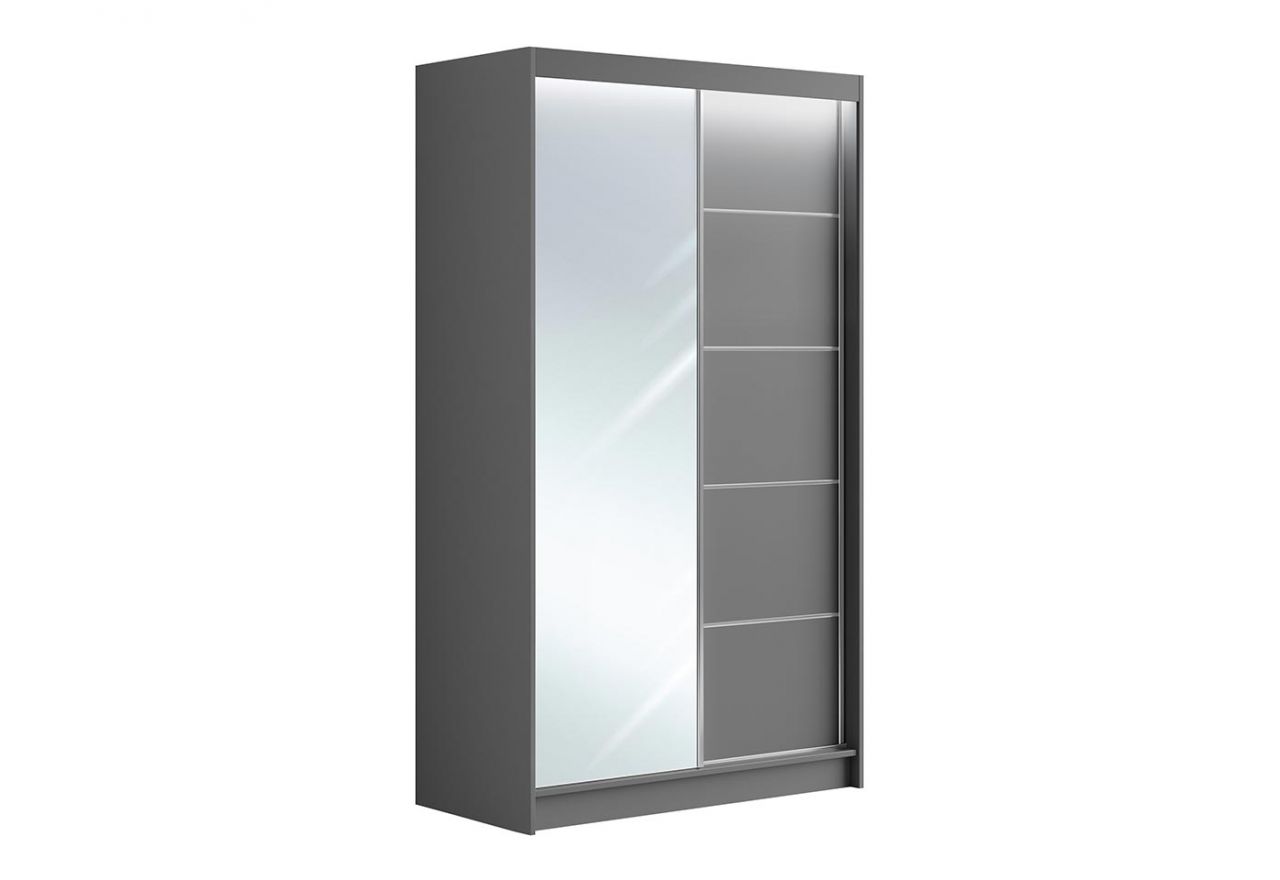 Szafa przesuwna 120 cm MACEDONIA z lustrem na szarym froncie i opcją oświetlenia LED