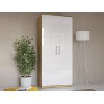 Dwudrzwiowa szafa 90 cm w modnym stylu do sypialni i garderoby - OLIVER Dąb Artisan / Biały połysk