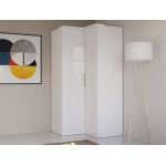 Nowoczesna szafa narożna z opcją oświetlenia LED do sypialni i garderoby - OLIVER Biały / Biały połysk