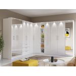 Nowoczesna szafa narożna z opcją oświetlenia LED do sypialni i garderoby - OLIVER Biały / Biały połysk