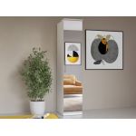 Wąska szafa z lustrem na froncie i półkami do sypialni i garderoby - OLIVER Biały / Lustro