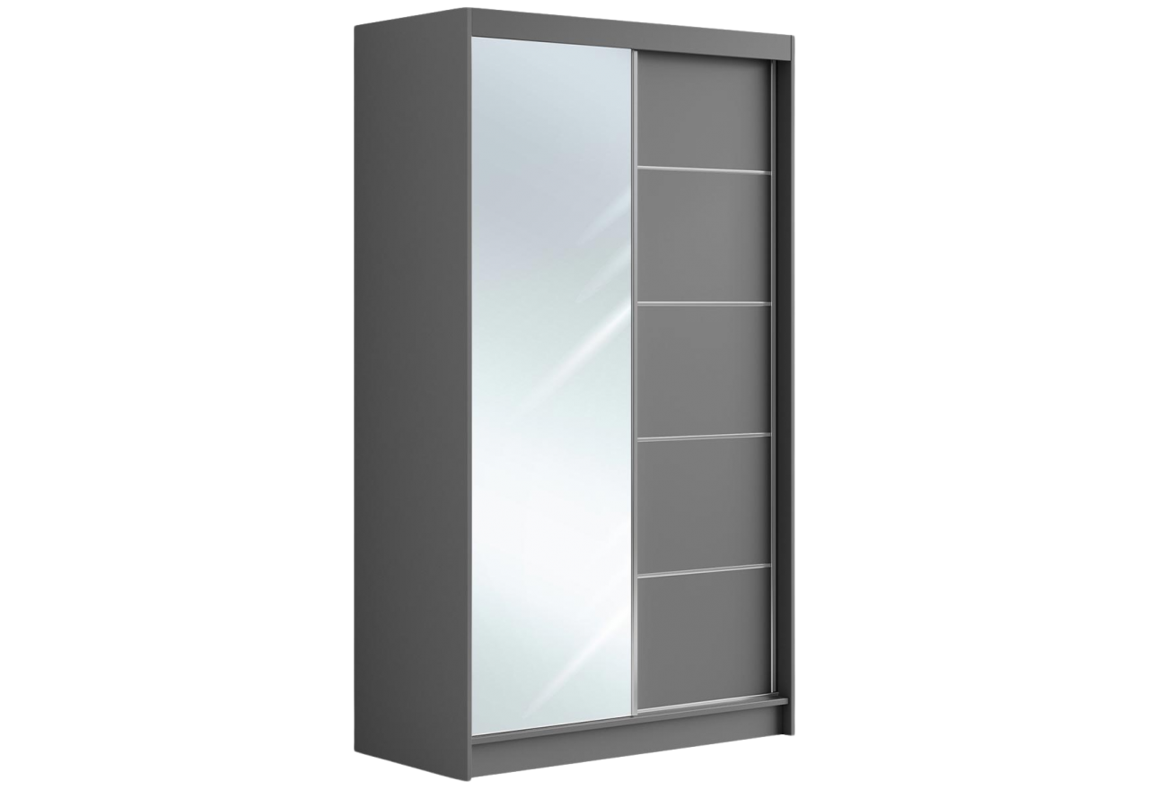 Szafa przesuwna 120 cm MACEDONIA z lustrem na szarym froncie i opcją oświetlenia LED