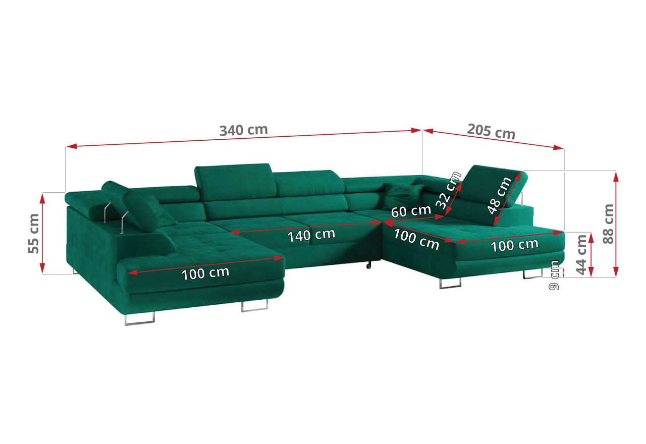 Narożnik GUSTAW U - uniwersalny - zielony, welwet