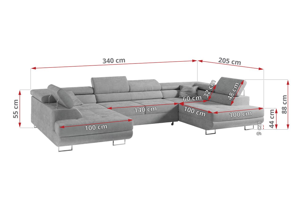 Narożnik GUSTAW U - uniwersalny - jasnoszary, welwet