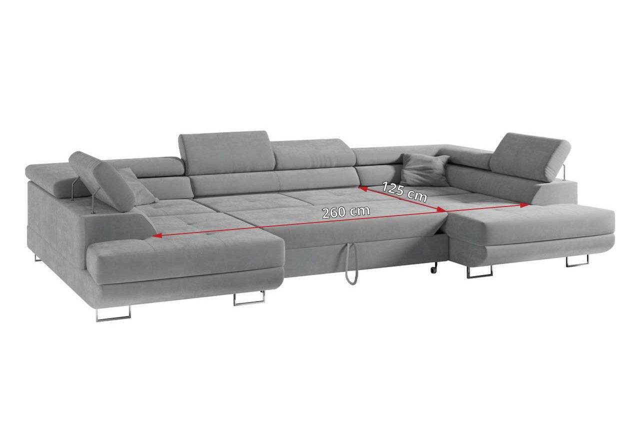 Narożnik GUSTAW U - uniwersalny - jasnoszary, welwet