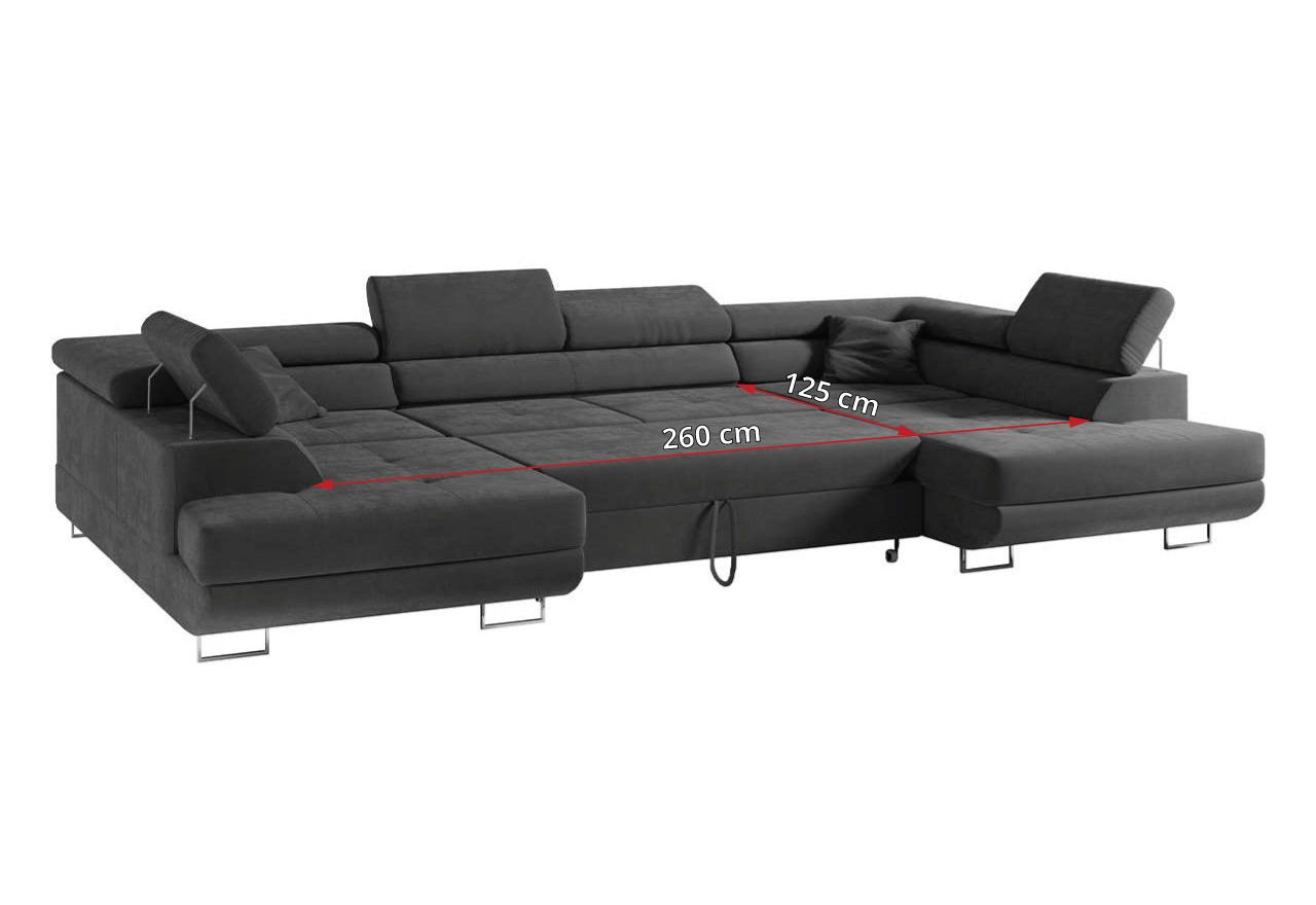 Narożnik GUSTAW U - uniwersalny - ciemnoszary, welwet