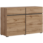 Kompaktowa, nowoczesna komoda 120 cm, dwudrzwiowa z szufladami - TONI - Dąb wotan z czarnymi elementami