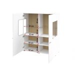 Wysoka komoda 110 cm w skandynawskim stylu, dwudrzwiowa z opcją oświetlenia LED - COMME - biały połysk / dąb wotan