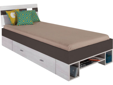Praktyczne łóżko dla jednej osoby z opcją wyboru materaca - NASTIA Sosna bielona / Earth