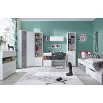 Pojemny regał na książki razem z szufladami do pokoju - SILVA - Biały Lux / Beton