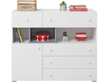 Pojemna komoda z szufladami i szafką dla dzieci i młodzieży - SILVA - Biały Lux / Beton