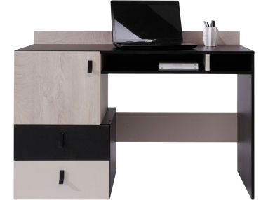 Biurko z pojemną szafką i szufladami w nowoczesnym stylu - NALET Czarny / Dąb / Beż