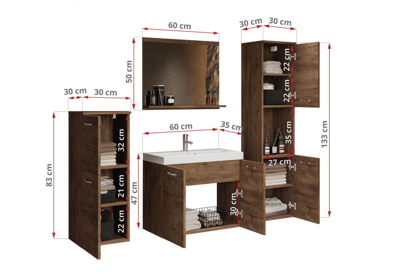 Zestaw mebli łazienkowych - GEMA - Dąb Lefkas