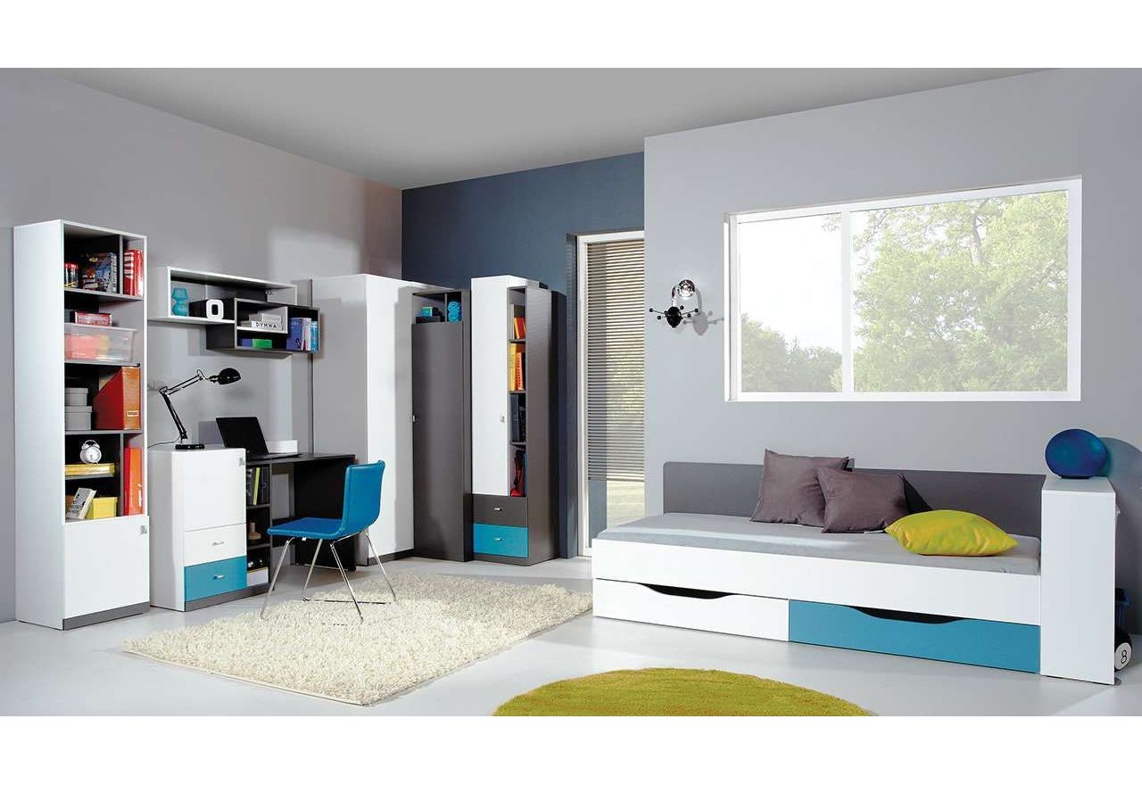 Modny zestaw mebli dla nastolatka z łóżkiem 90x200 cm - TAMALO - Grafit / Biały Lux / Atlantic