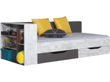Jednoosobowe modne łóżko 90x200 cm z szufladami do sypialni dziecka - TAMALO - Grafit / Enigma