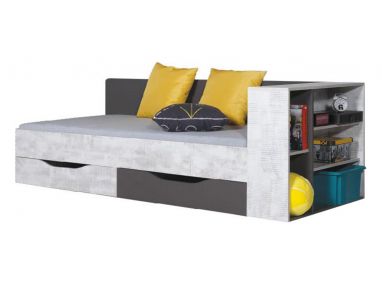 Jednoosobowe modne łóżko 90x200 cm z szufladami do sypialni dziecka - TAMALO - Grafit / Enigma