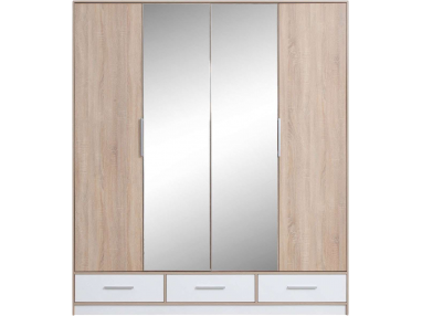 Elegancka szafa ze składanymi frontami do garderoby i sypialni z lustrem 204 cm - IRGO Dąb sonoma / Biały lux