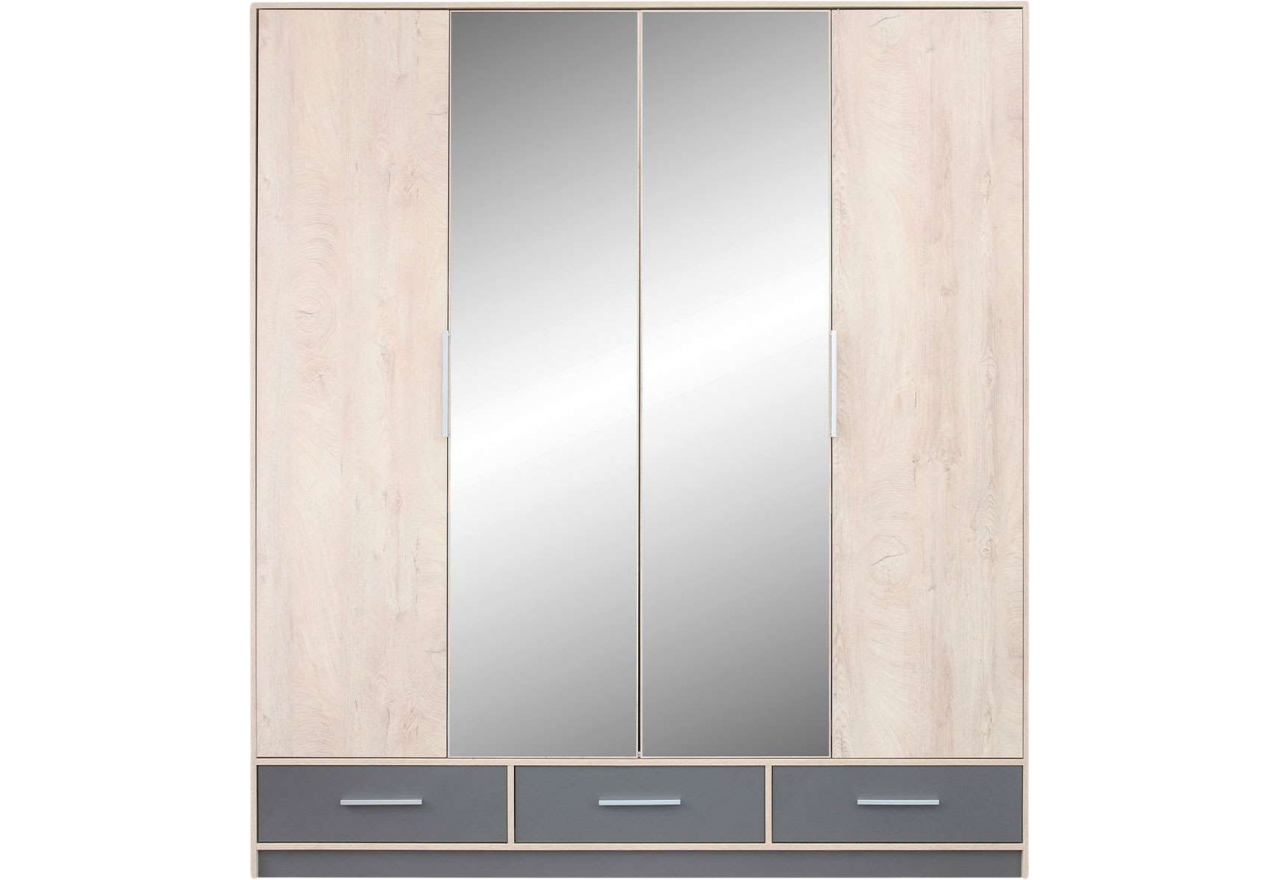 Pojemna szafa w nowoczesnym stylu ze składanymi drzwiami i lustrem na froncie 204 cm - IRGO Dąb / Antracyt