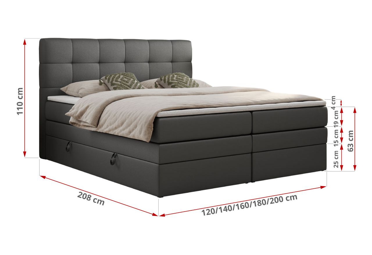 Łóżko kontynentalne LUKA KING 180x200 - Soft 20 -  grafitowa ekoskóra - OUTLETU