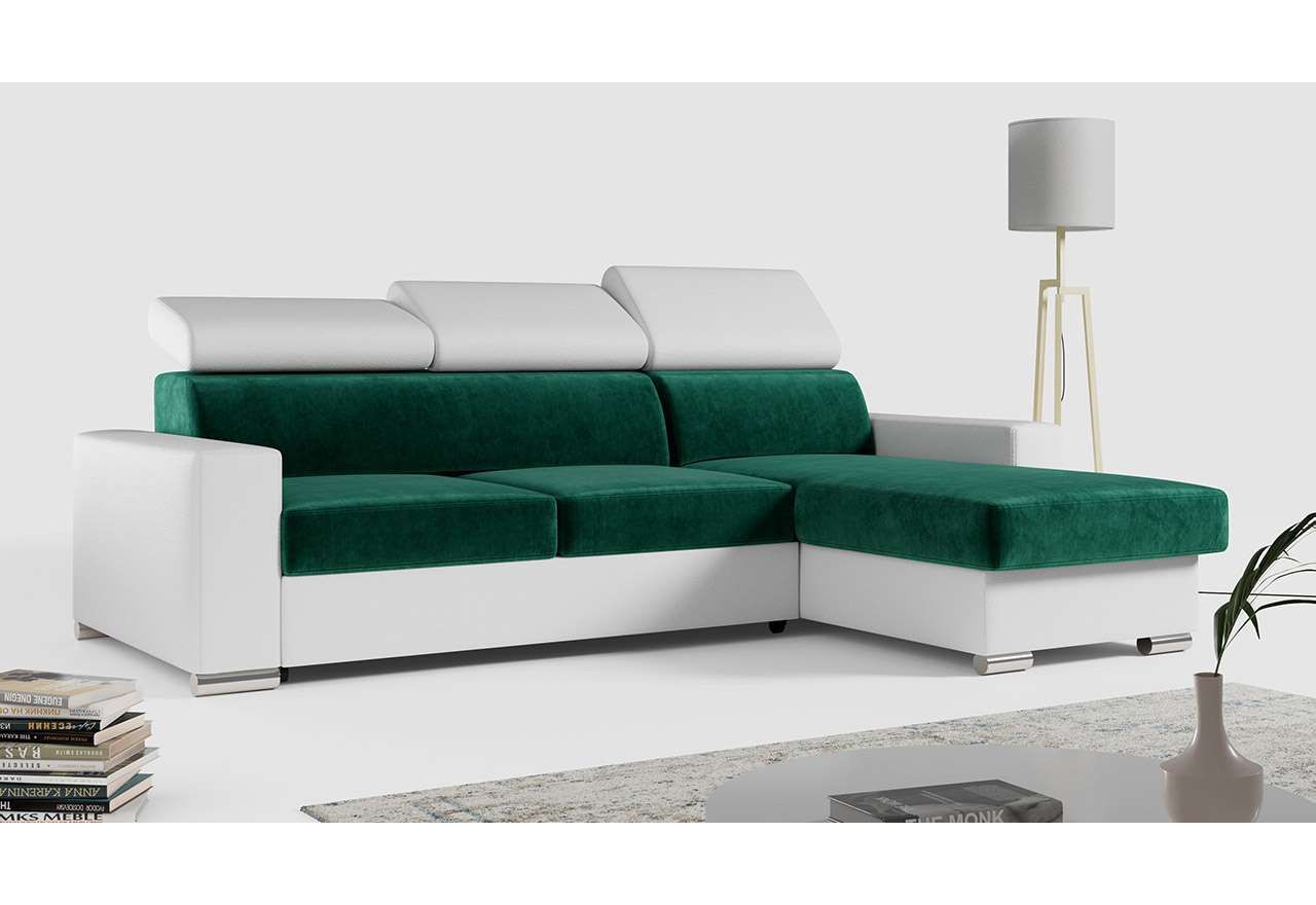 Narożnik FOX - Monolith 37 / Madryt 920 - zielony welur / biała ekoskóra -  OUTLETU