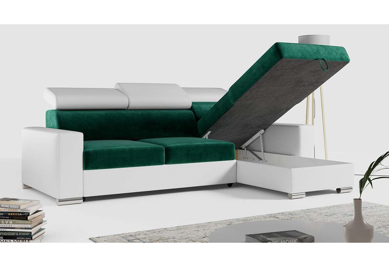 Narożnik FOX - Monolith 37 / Madryt 920 - zielony welur / biała ekoskóra -  OUTLETU