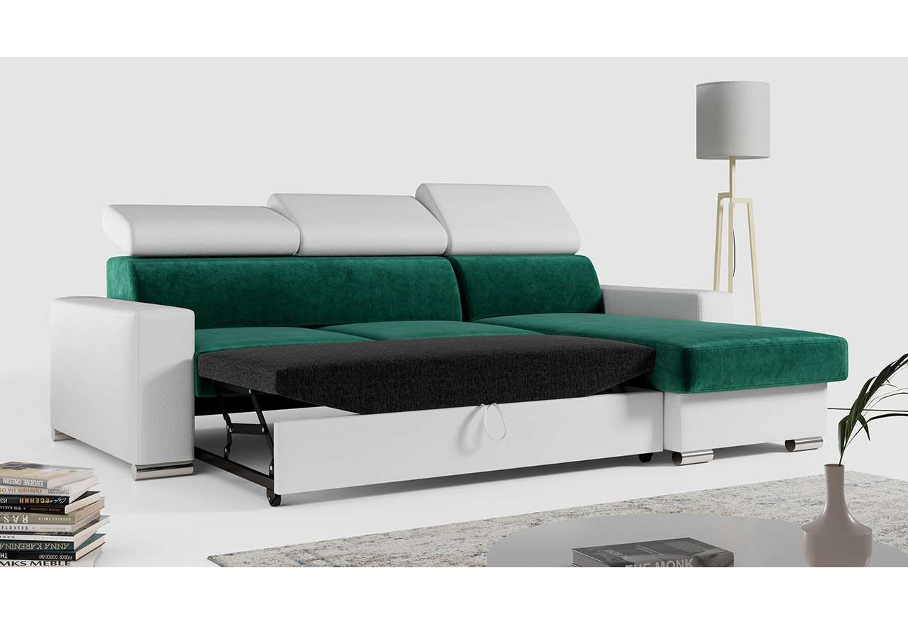 Narożnik FOX - Monolith 37 / Madryt 920 - zielony welur / biała ekoskóra -  OUTLETU