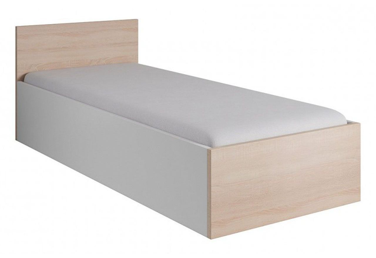 Łóżko z pojemnikiem na pościel do pokoju młodzieżowego lub dziecięcego 90x200 cm - DOBLO Biały / Dąb sonoma
