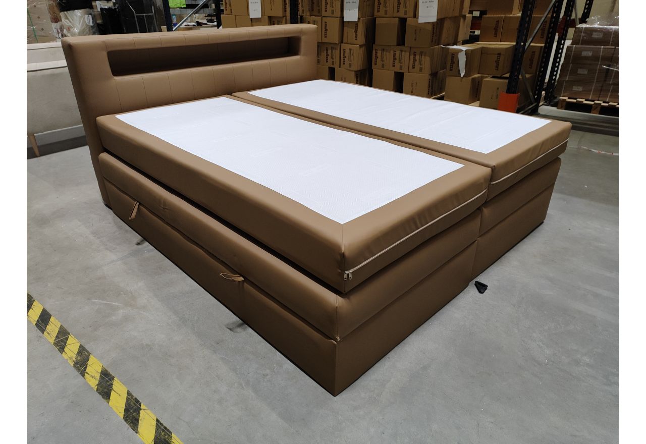 Łóżko kontynentalne GOLD 5 KING 180x200  - SOFT 34 - brązowa ekoskóra - OUTLETU