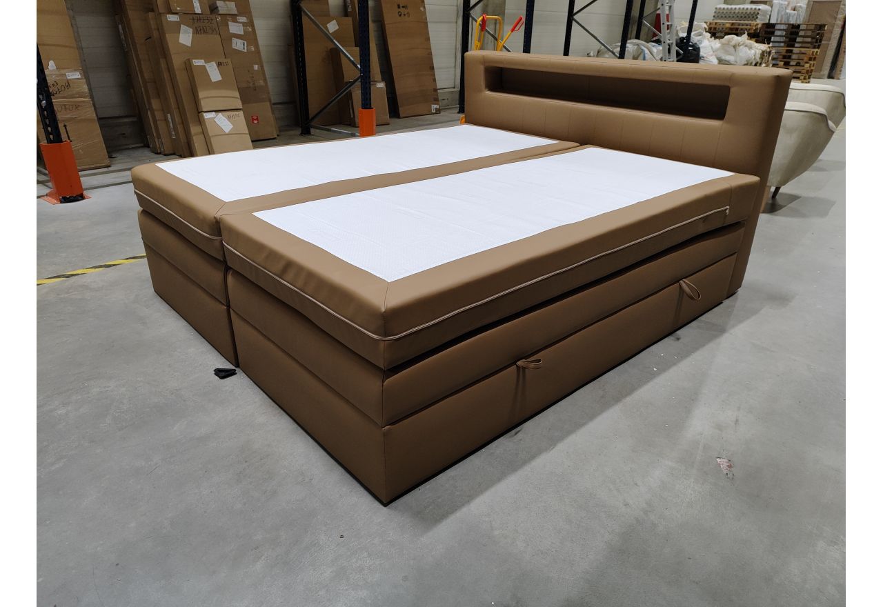 Łóżko kontynentalne GOLD 5 KING 180x200  - SOFT 34 - brązowa ekoskóra - OUTLETU