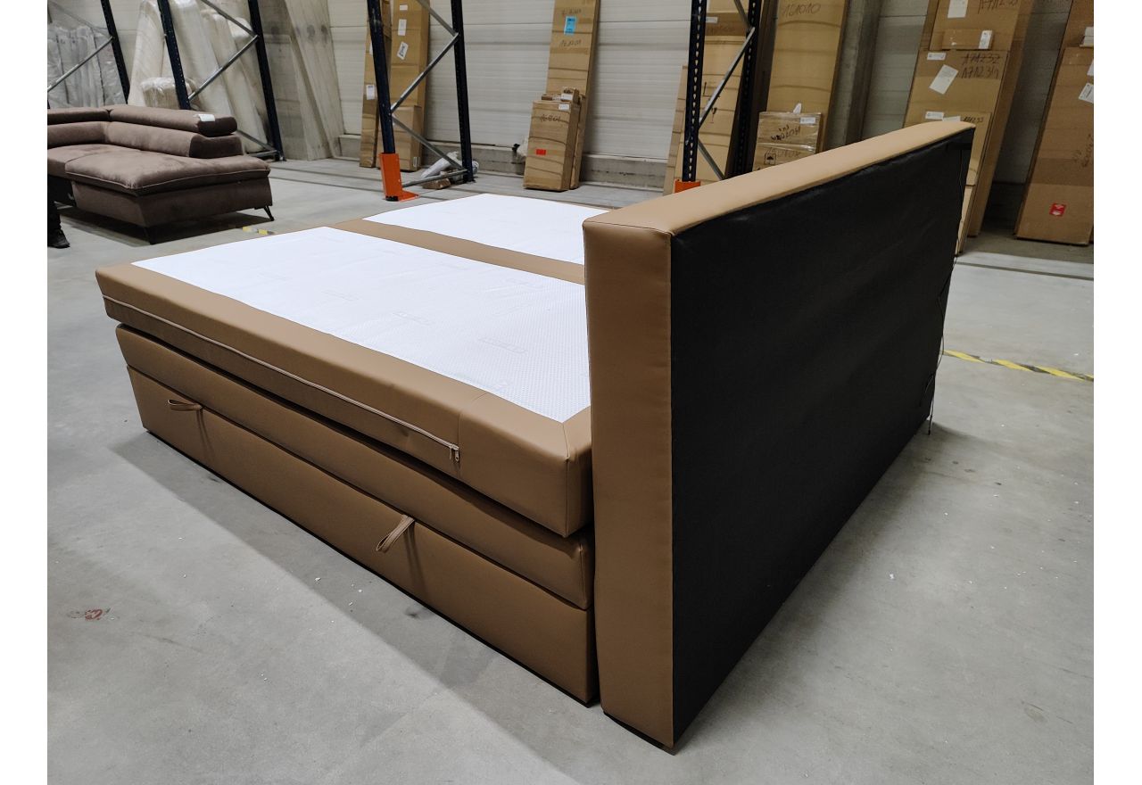 Łóżko kontynentalne GOLD 5 KING 180x200  - SOFT 34 - brązowa ekoskóra - OUTLETU