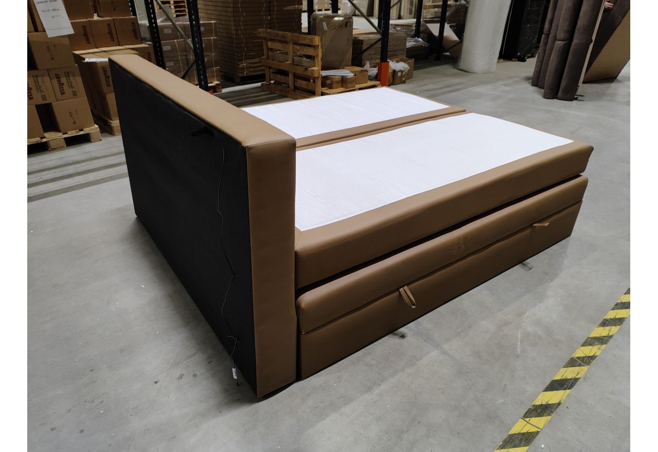 Łóżko kontynentalne GOLD 5 KING 180x200  - SOFT 34 - brązowa ekoskóra - OUTLETU