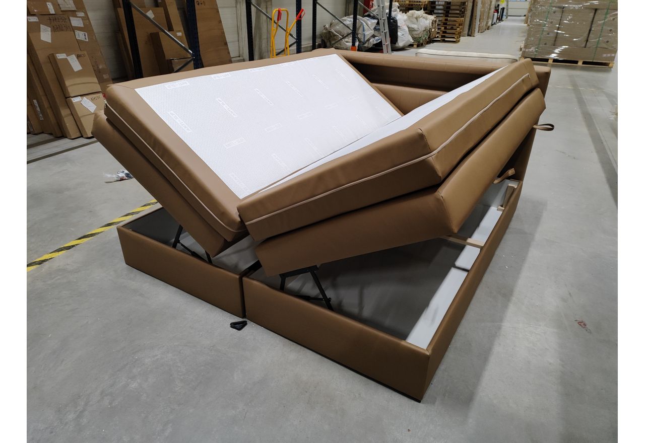 Łóżko kontynentalne GOLD 5 KING 180x200  - SOFT 34 - brązowa ekoskóra - OUTLETU