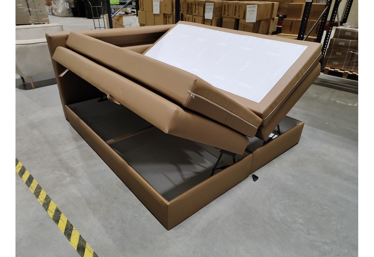 Łóżko kontynentalne GOLD 5 KING 180x200  - SOFT 34 - brązowa ekoskóra - OUTLETU