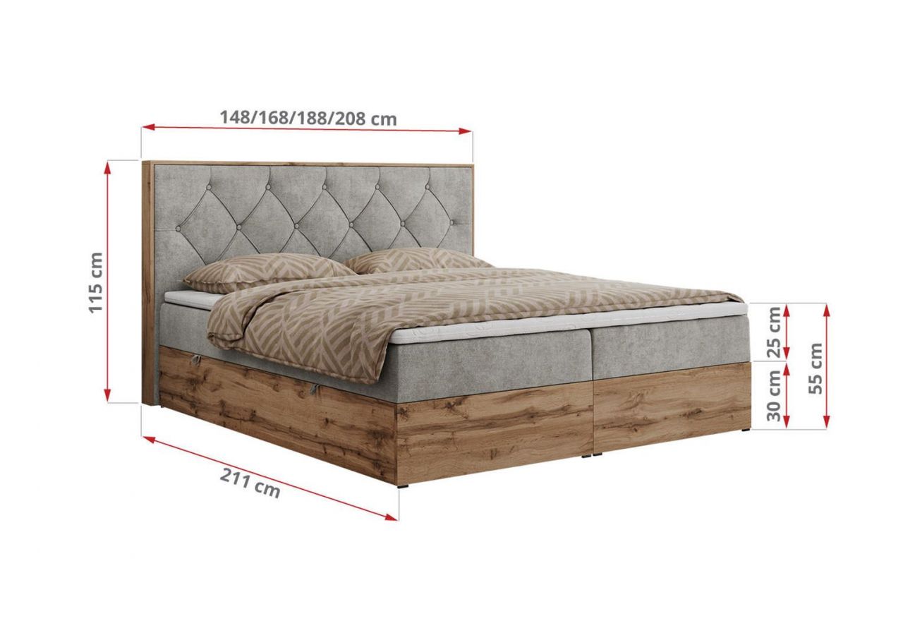 Łóżko kontynentalne VENETO 160x200 - H3 - jasnoszary, struktura