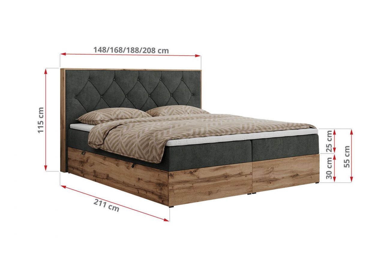 Łóżko kontynentalne VENETO 160x200 - H3 - ciemnoszary, struktura